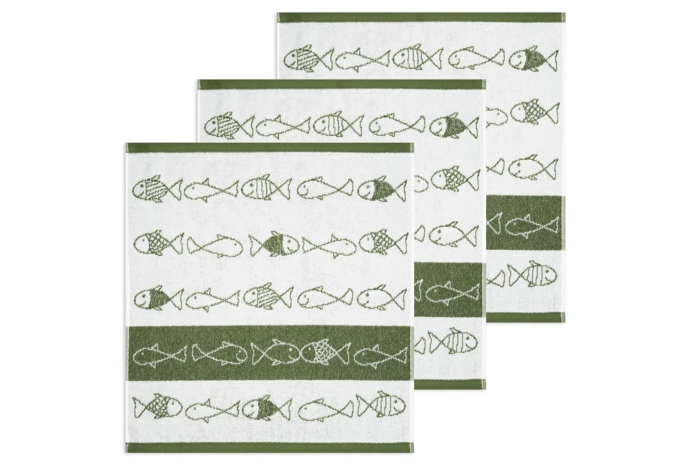 Kracht Geschirrtuch Kiss Fish 3er Pack Frottee 100% Baumwolle Grün - Bild 2