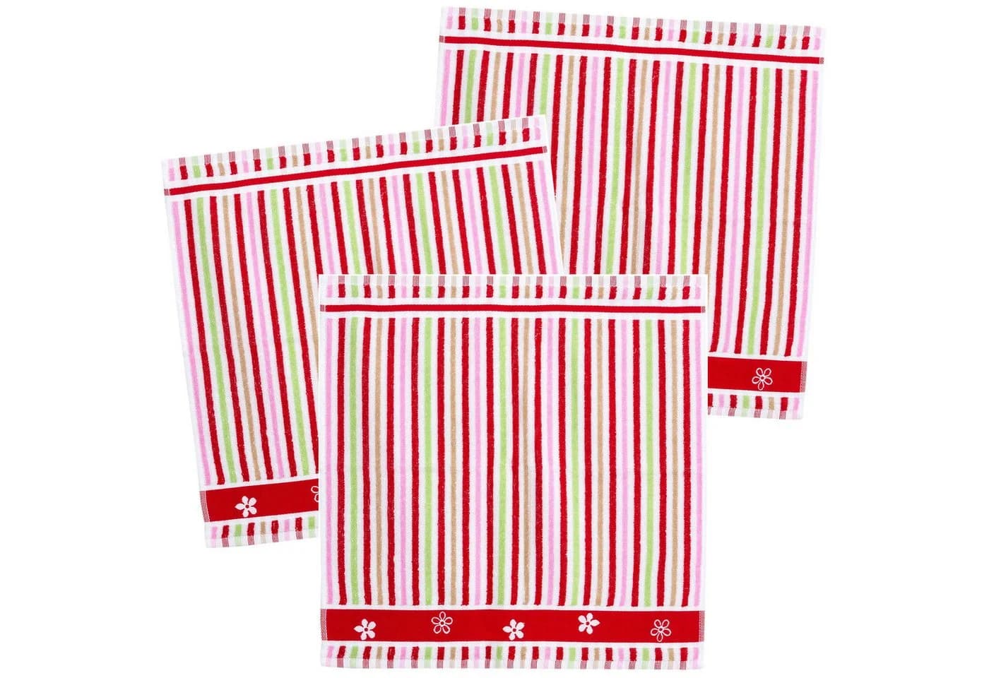 Kracht Geschirrtuch Set 3-tlg. Blümchen Rot Frottee Baumwolle - Bild 2