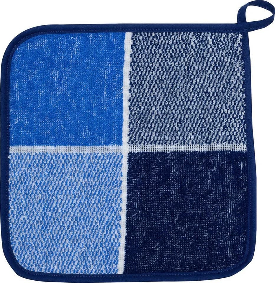 Kracht Topflappen Blockkaro 2er Set Baumwolle Blau