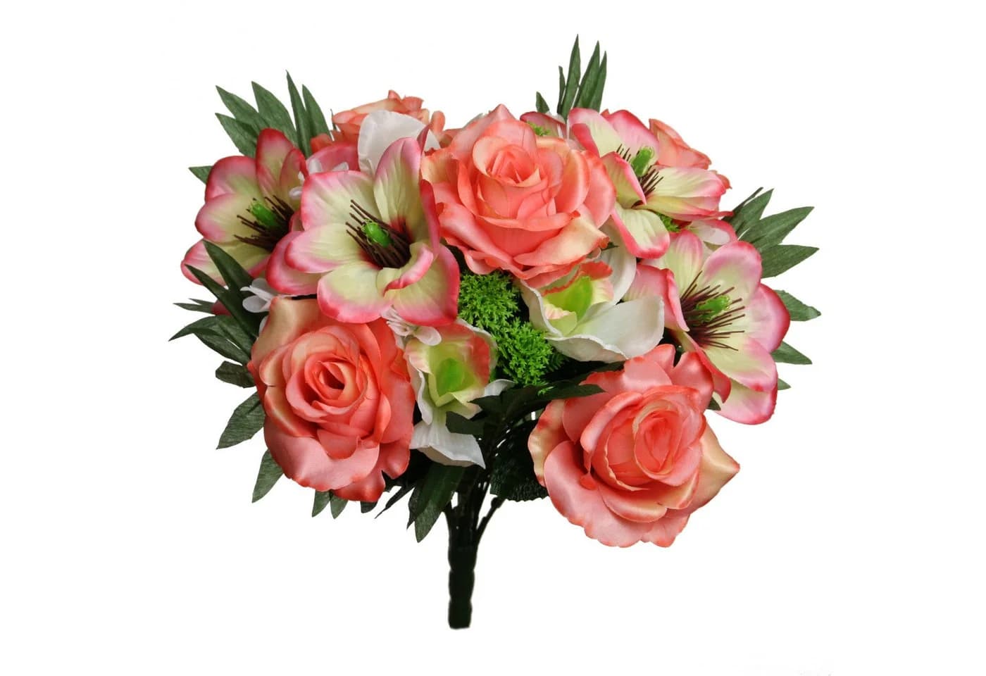 Kunstblumenstrauß Rosen-Magnolie-Cymbidie 40cm Pfirsich