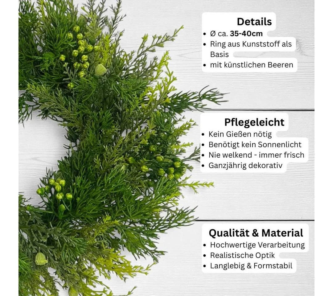 Künstlicher Thujakranz Türkranz Zypresse Winterdeko Weihnachten Ø40cm, Floratexx GmbH