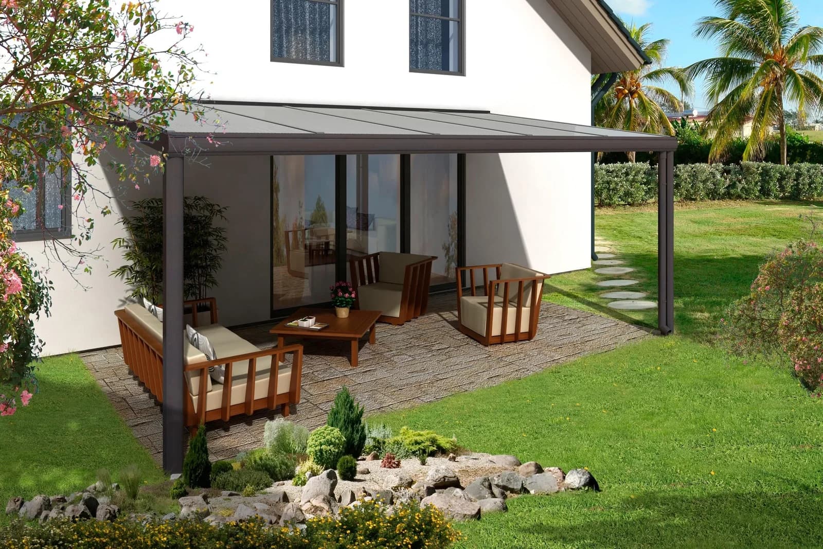Terrassendach SKANHOLZ Genua Anthrazit Aluminium 541 cm Breite