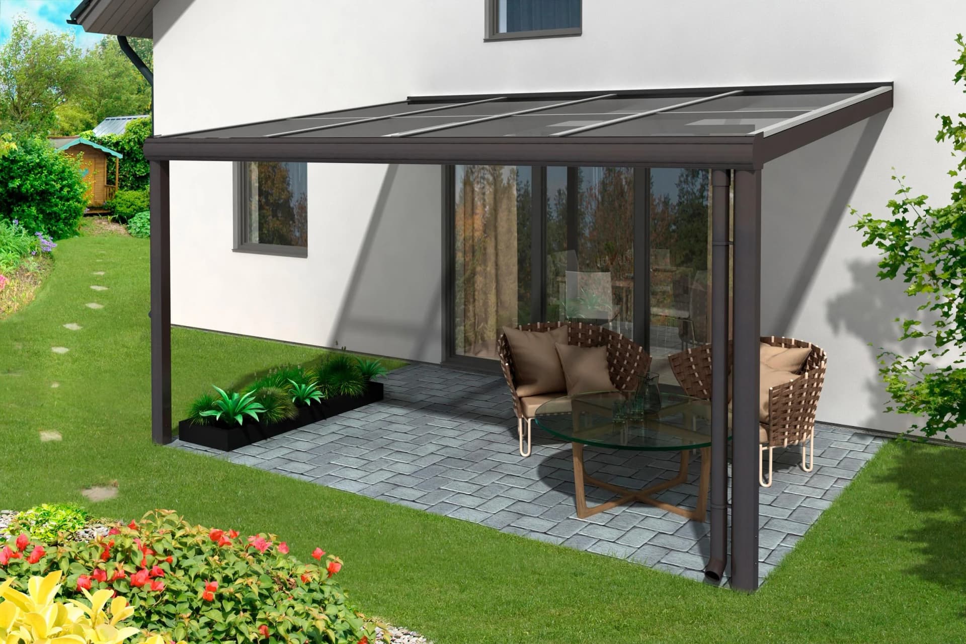 Terrassendach SKANHOLZ Modena Anthrazit Aluminium 434 cm