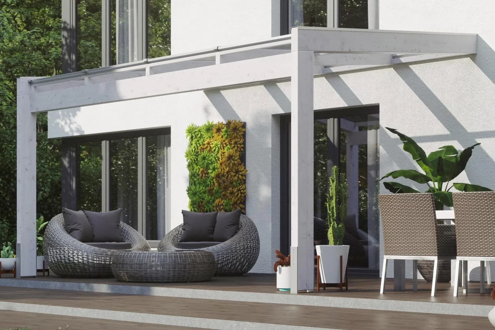 Terrassendach SKANHOLZ Novara Weiß Fichtenholz Polycarbonat