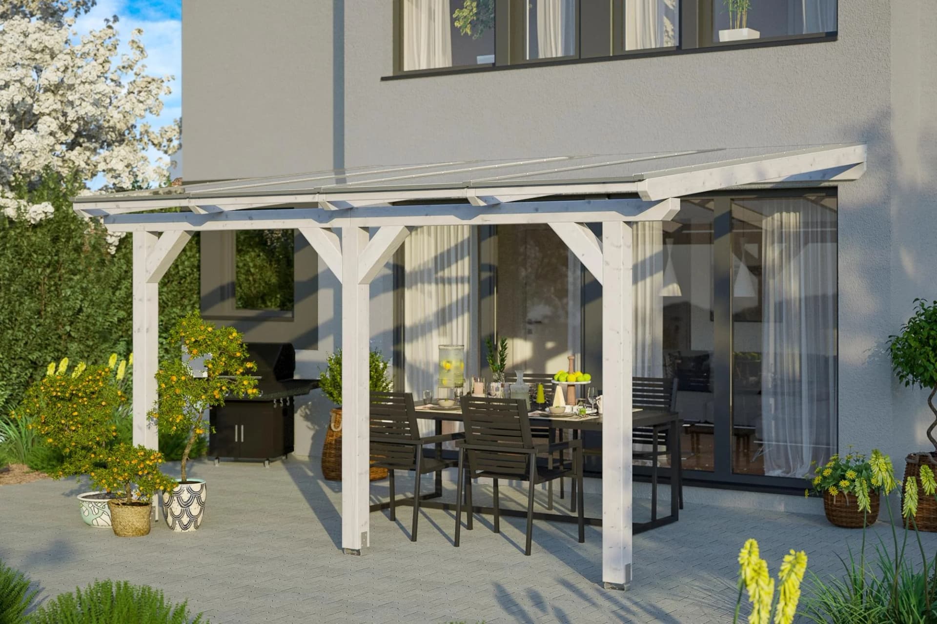 SKANHOLZ Terrassenüberdachung Bormio Weiß Polycarbonat