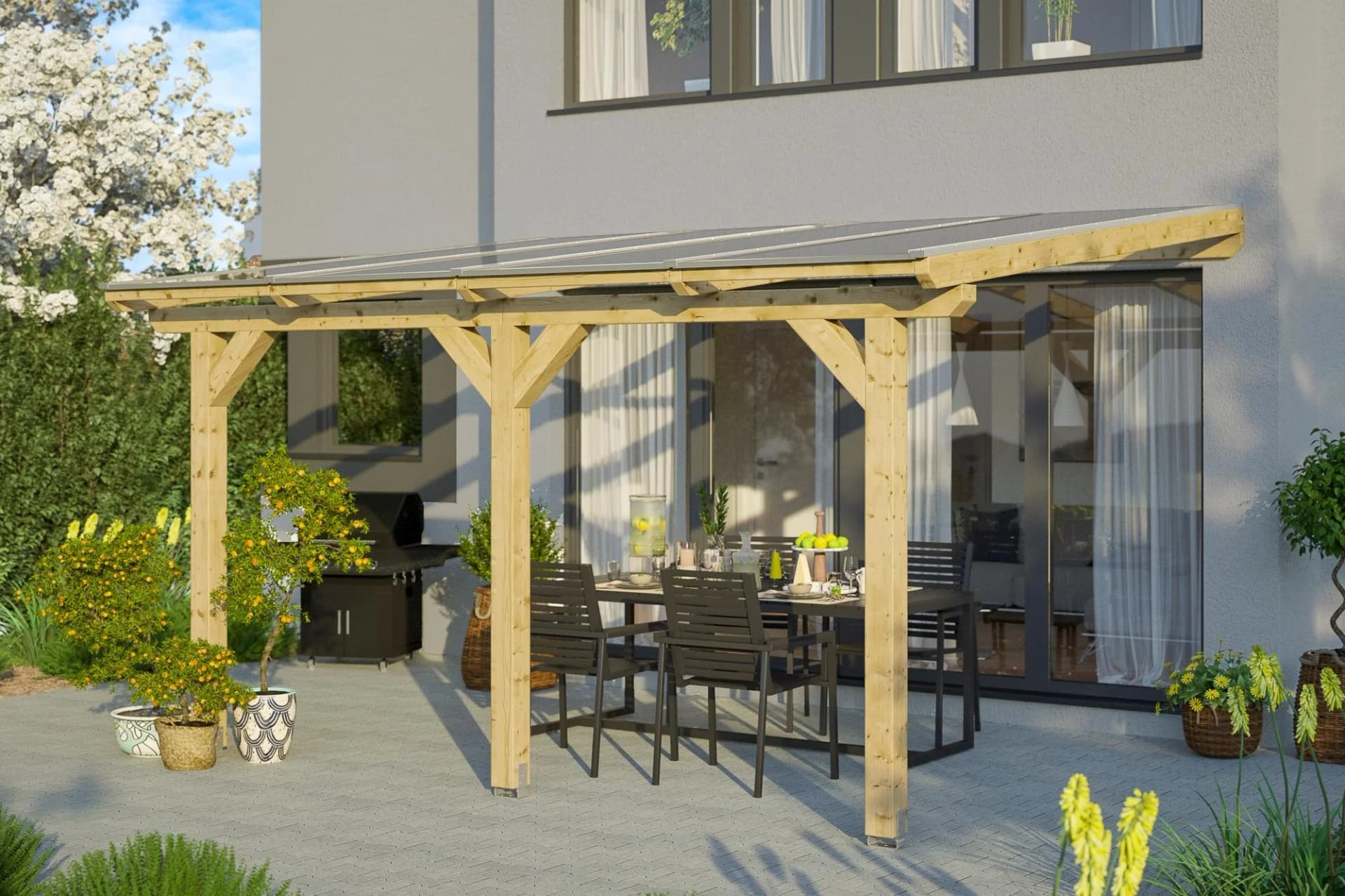 SKANHOLZ Terrassenüberdachung Bormio 434x350 cm Polycarbonat Natur