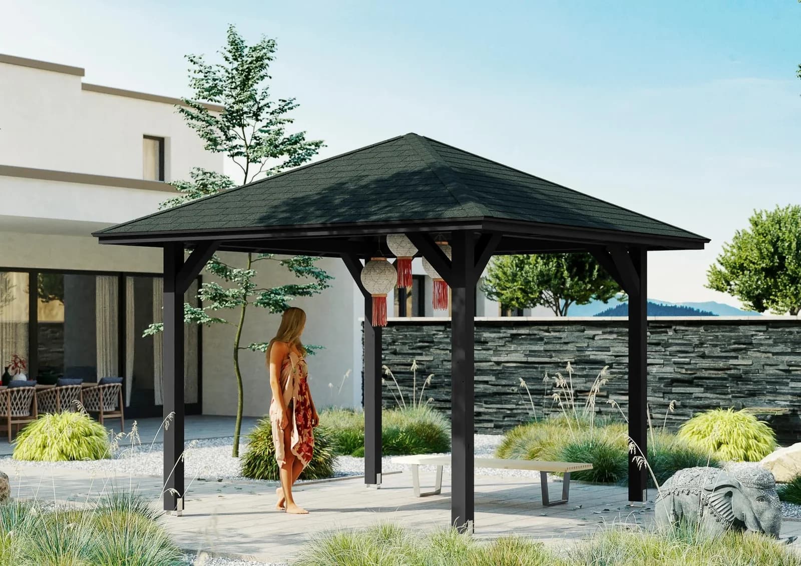 SKAN HOLZ Pavillon Cannes 1 Anthrazit 374x374 cm