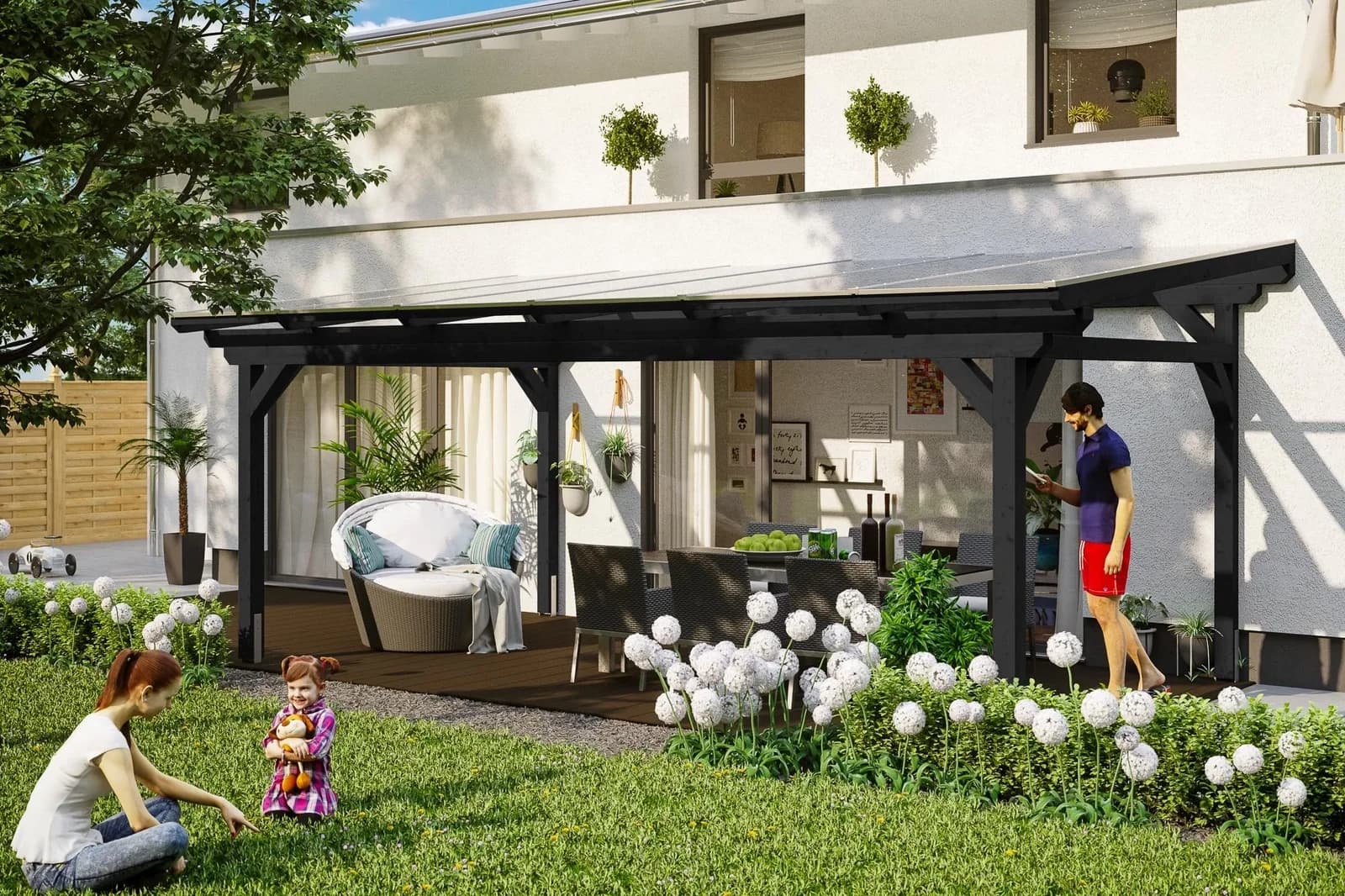 SKANHOLZ Terrassenüberdachung Sanremo Freistehend Anthrazit 648x300 cm