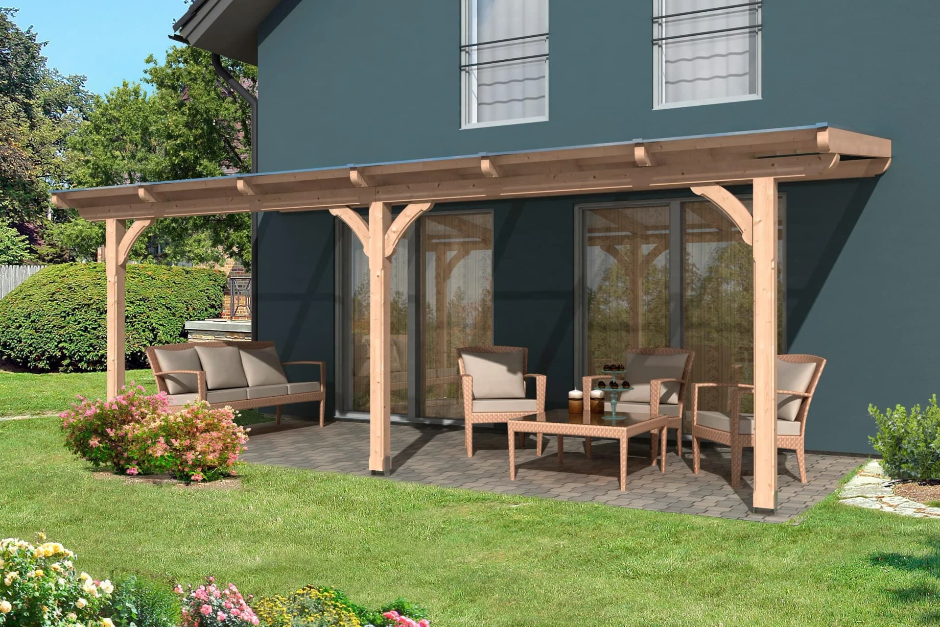 Terrassendach SKANHOLZ "Rimini" Natur Polycarbonat 648 cm Breite