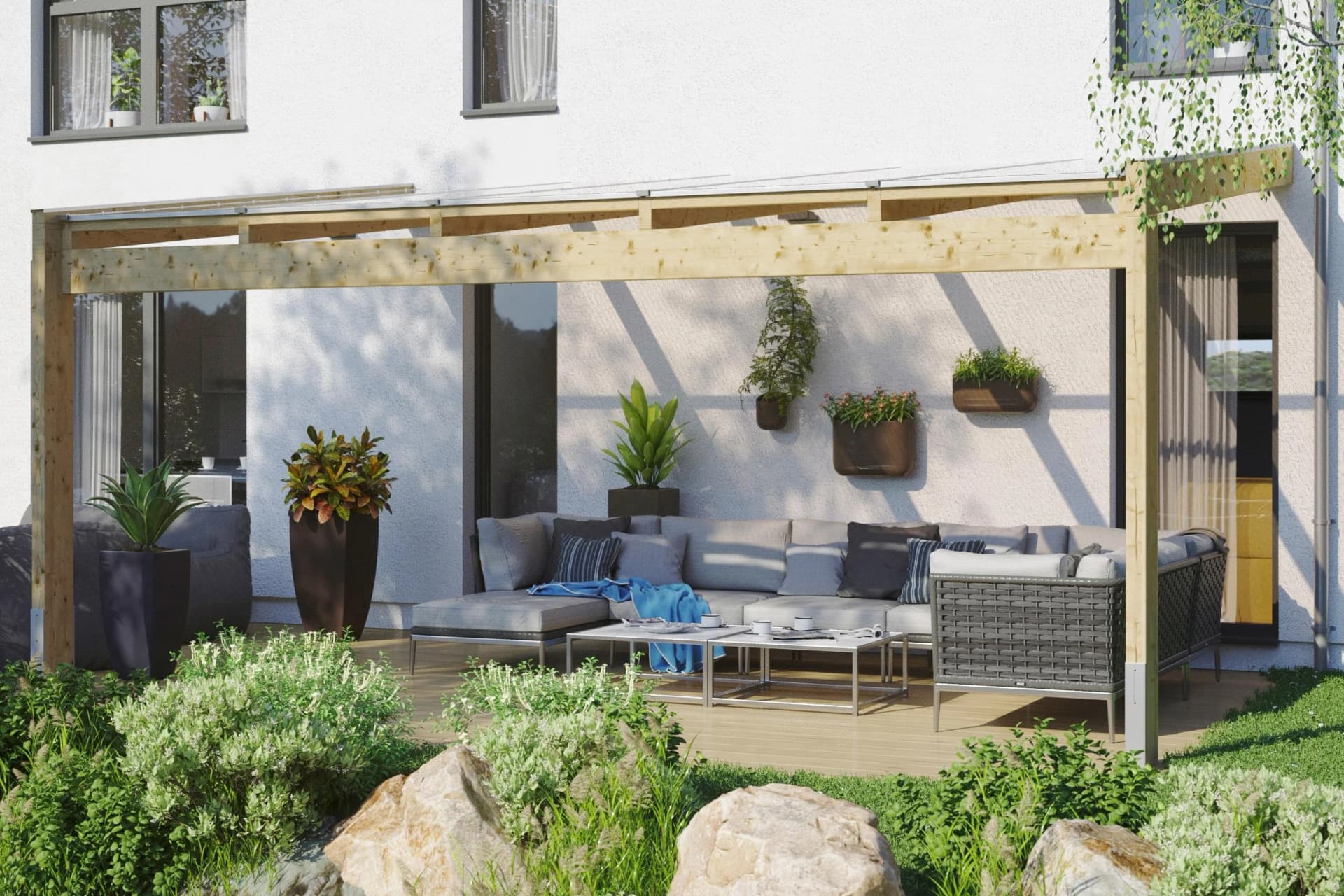 Terrassendach SKANHOLZ Novara Natur Fichtenholz Polycarbonat