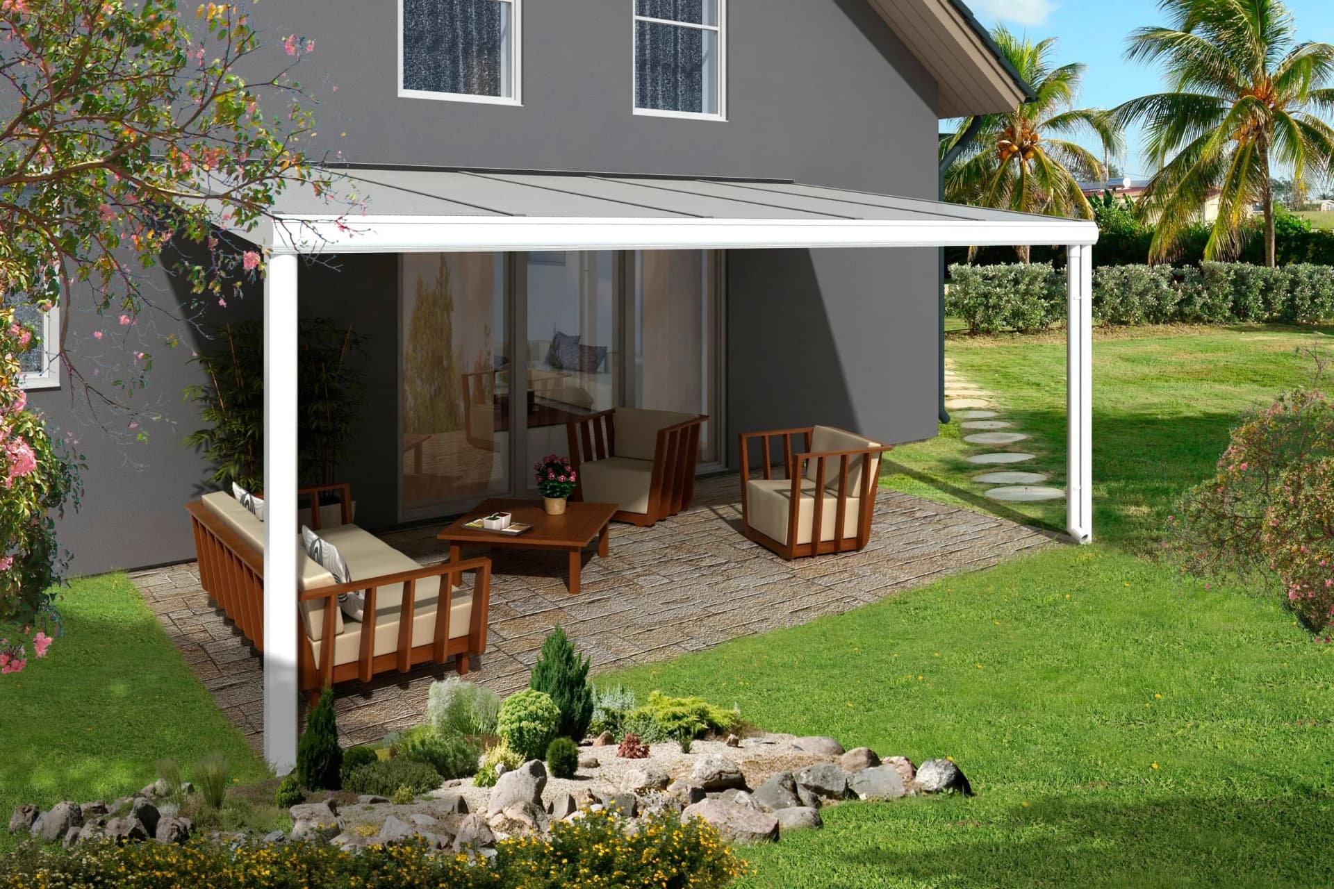 Terrassendach SKANHOLZ Genua Weiß Aluminium Terrassenüberdachung