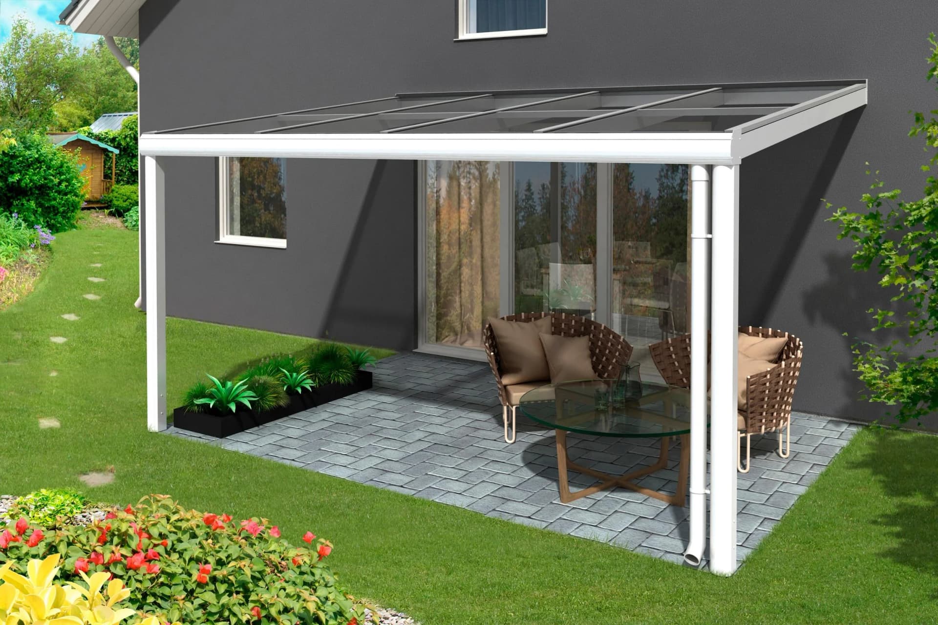 Terrassendach SKANHOLZ Modena Weiß Aluminium 434 cm