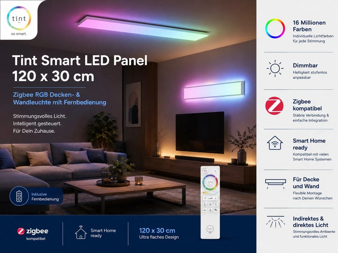 Müller Licht tint Aris LED-Panel 120x30 cm Weiß - Bild 4