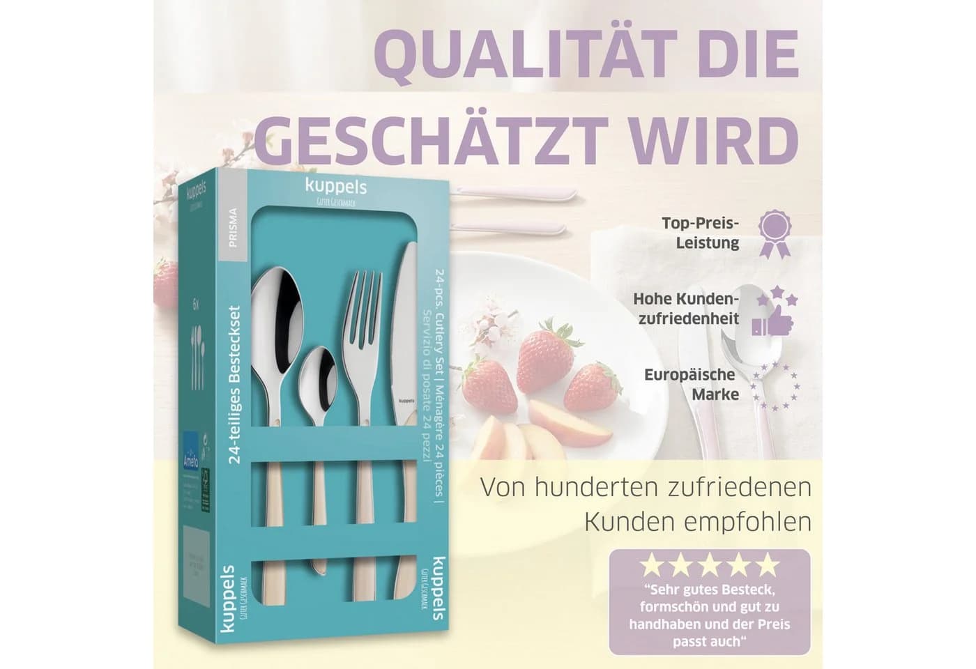 Kuppels Besteck-Set PRISMA 24-tlg. Weiß Edelstahl Rostfrei - Bild 4