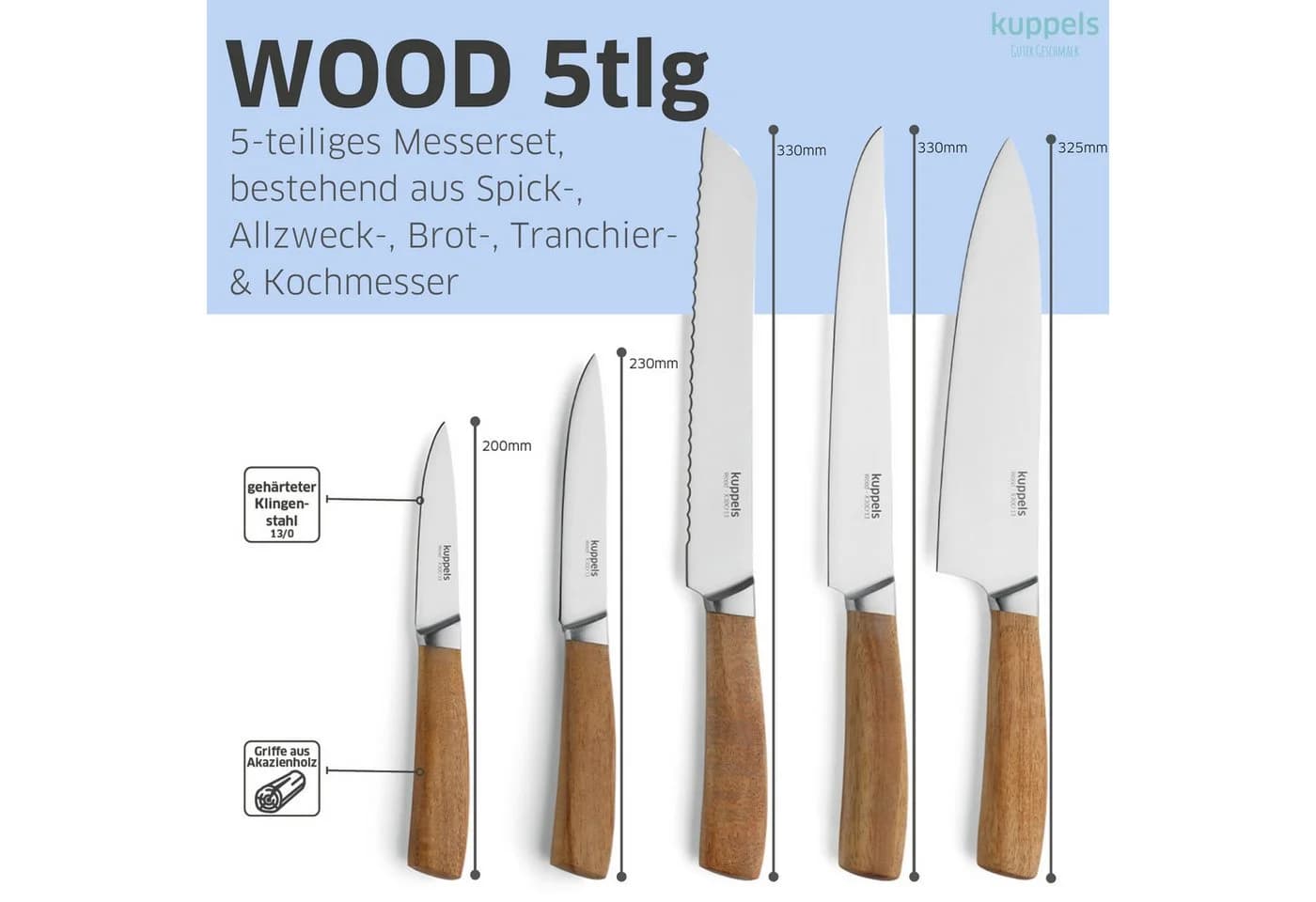 Kuppels Messerblock WOOD (5tlg) Akazienholz