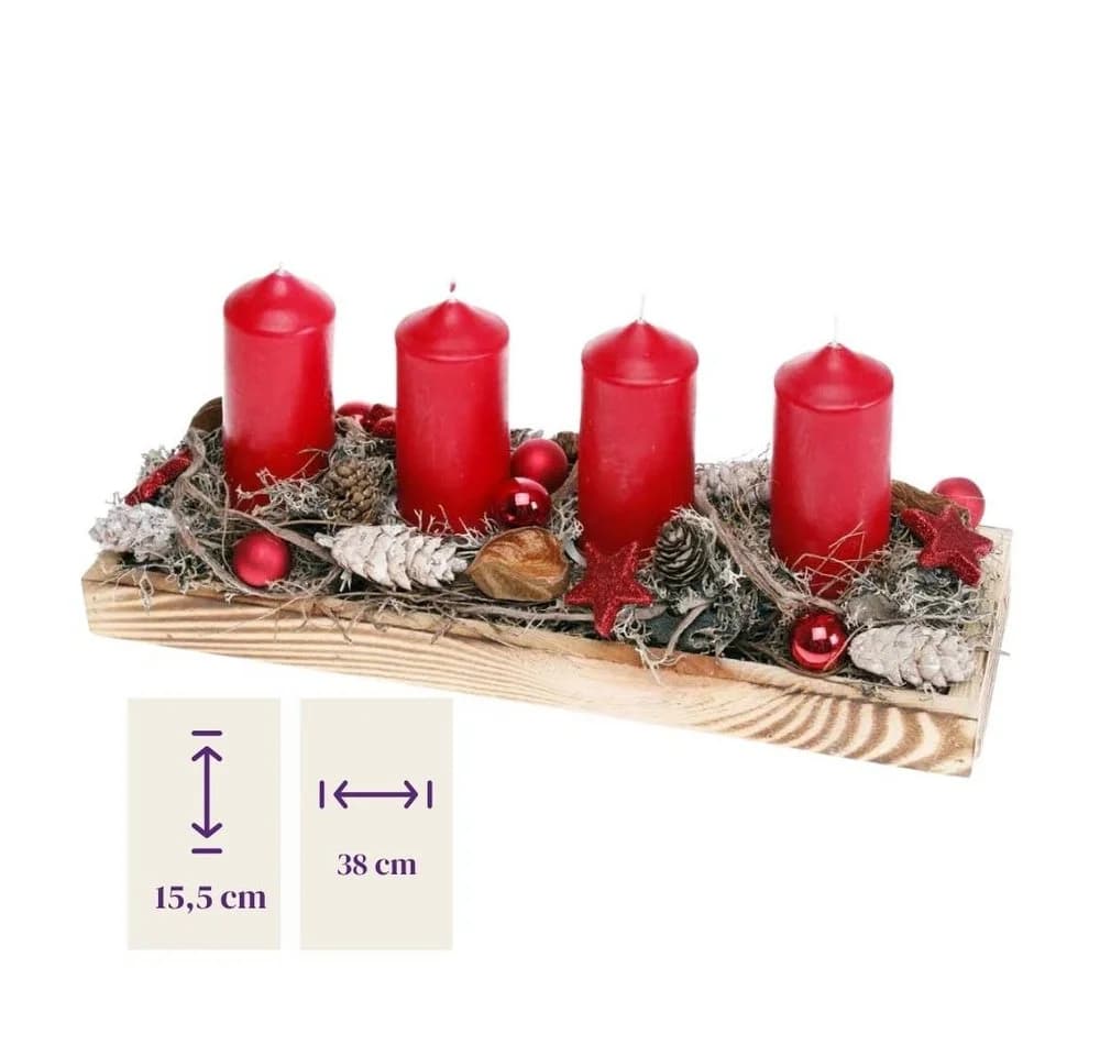 CreaFlor Home Länglicher Adventskranz Rot Handarbeit Holztablett