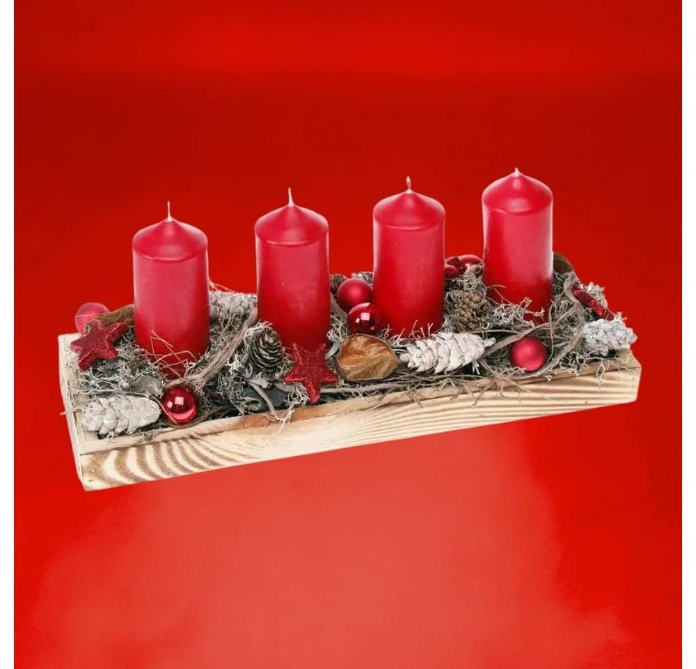 CreaFlor Home Länglicher Adventskranz Rot Handarbeit Holztablett - Bild 3