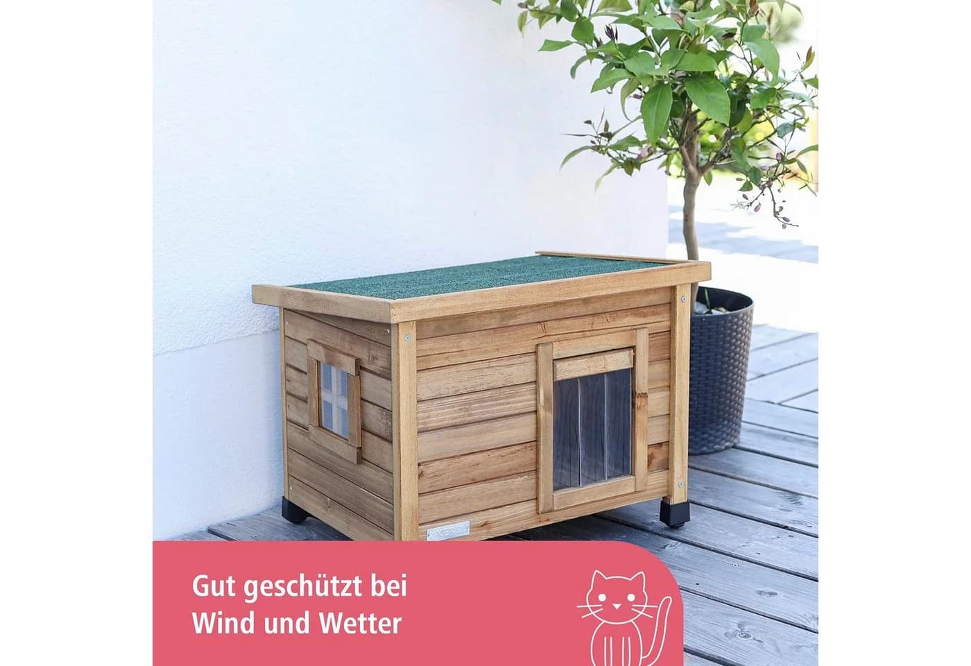 Kerbl Katzenhaus Rustica Holz mit Schwingtüre und Plexiglasfenster - Bild 2