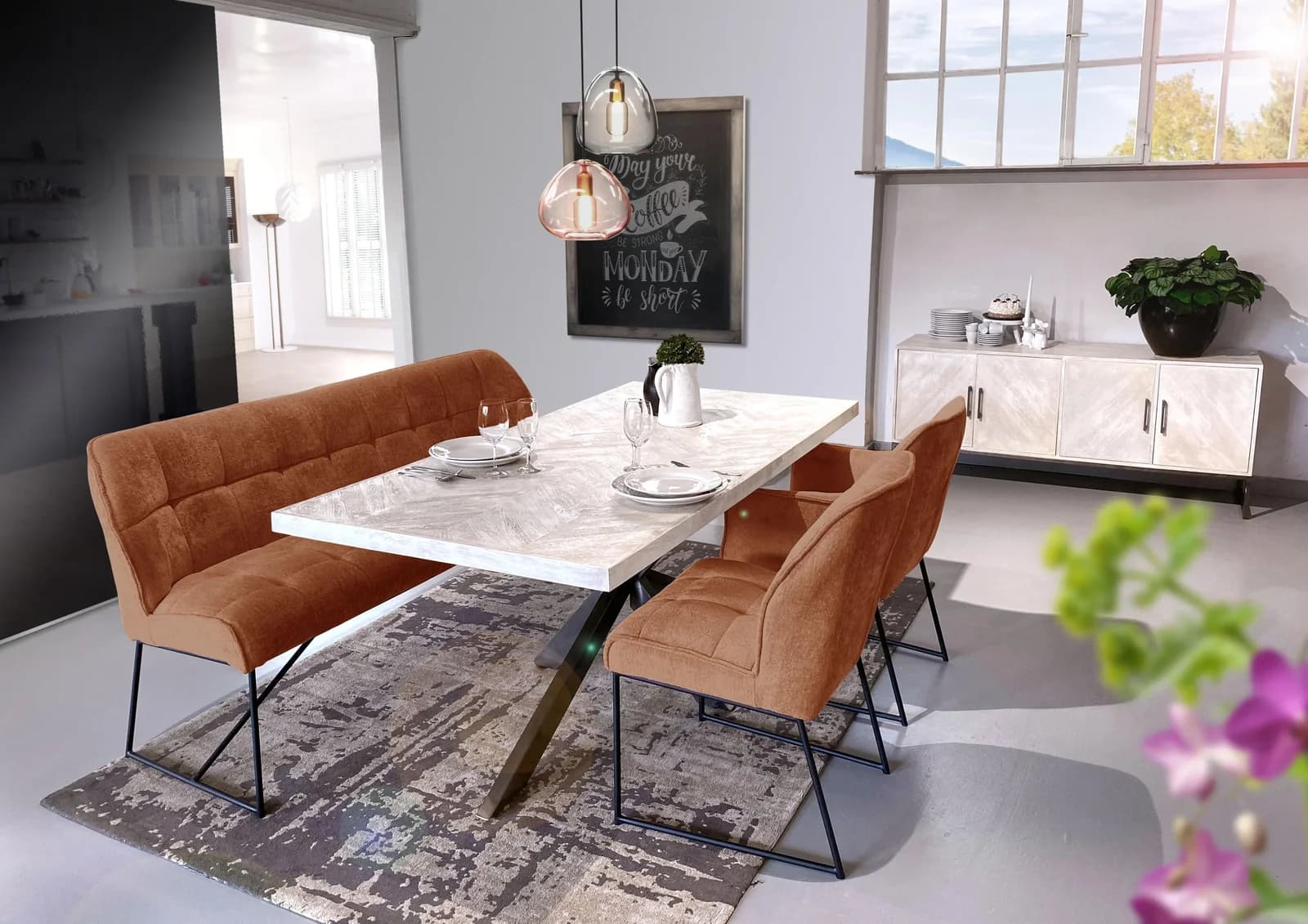 GUTMANN FACTORY Küchensofa Orange Kupfer Chenille Speisebank