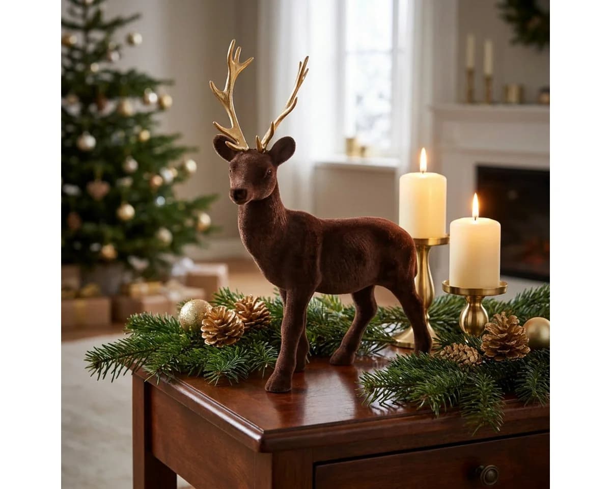 Florists Products Hirschfigur Weihnachtsdekoration Samtfell Geweih Braun
