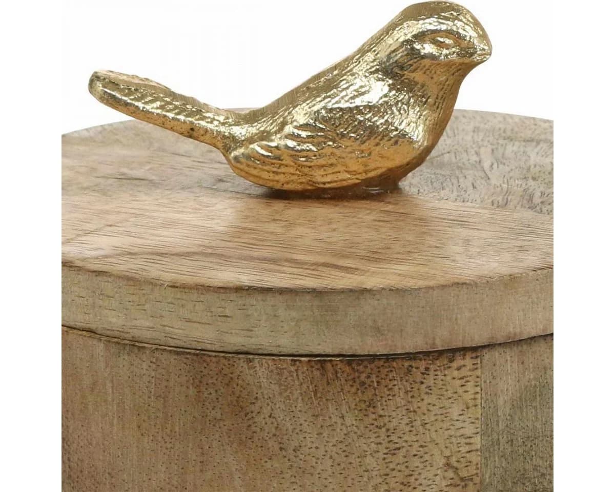Viana Schmuckdose Vogel Mangoholz Gold Dekobox