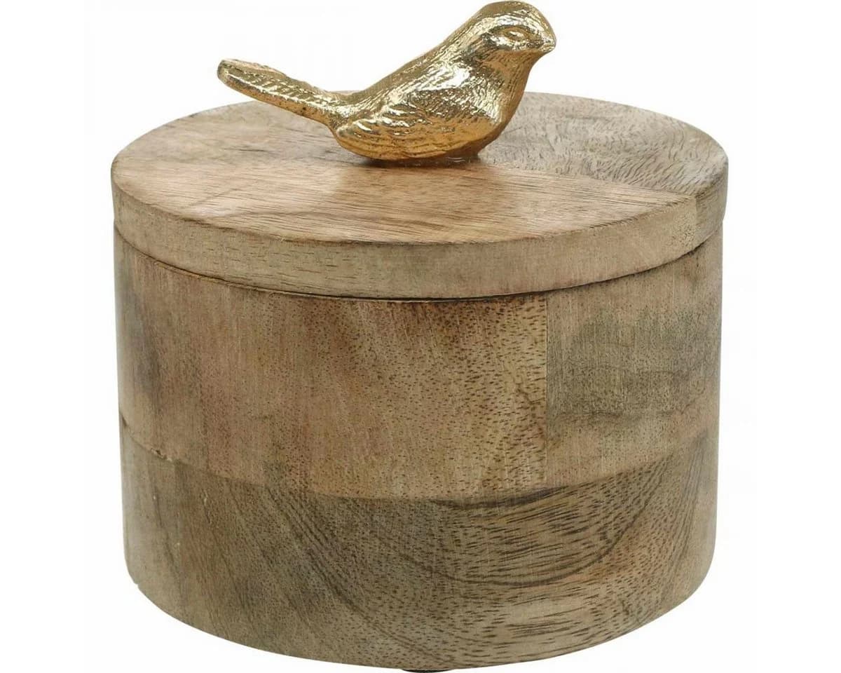 Viana Schmuckdose Vogel Mangoholz Gold Dekobox - Bild 2