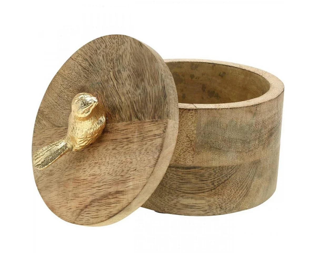 Viana Schmuckdose Vogel Mangoholz Gold Dekobox - Bild 3