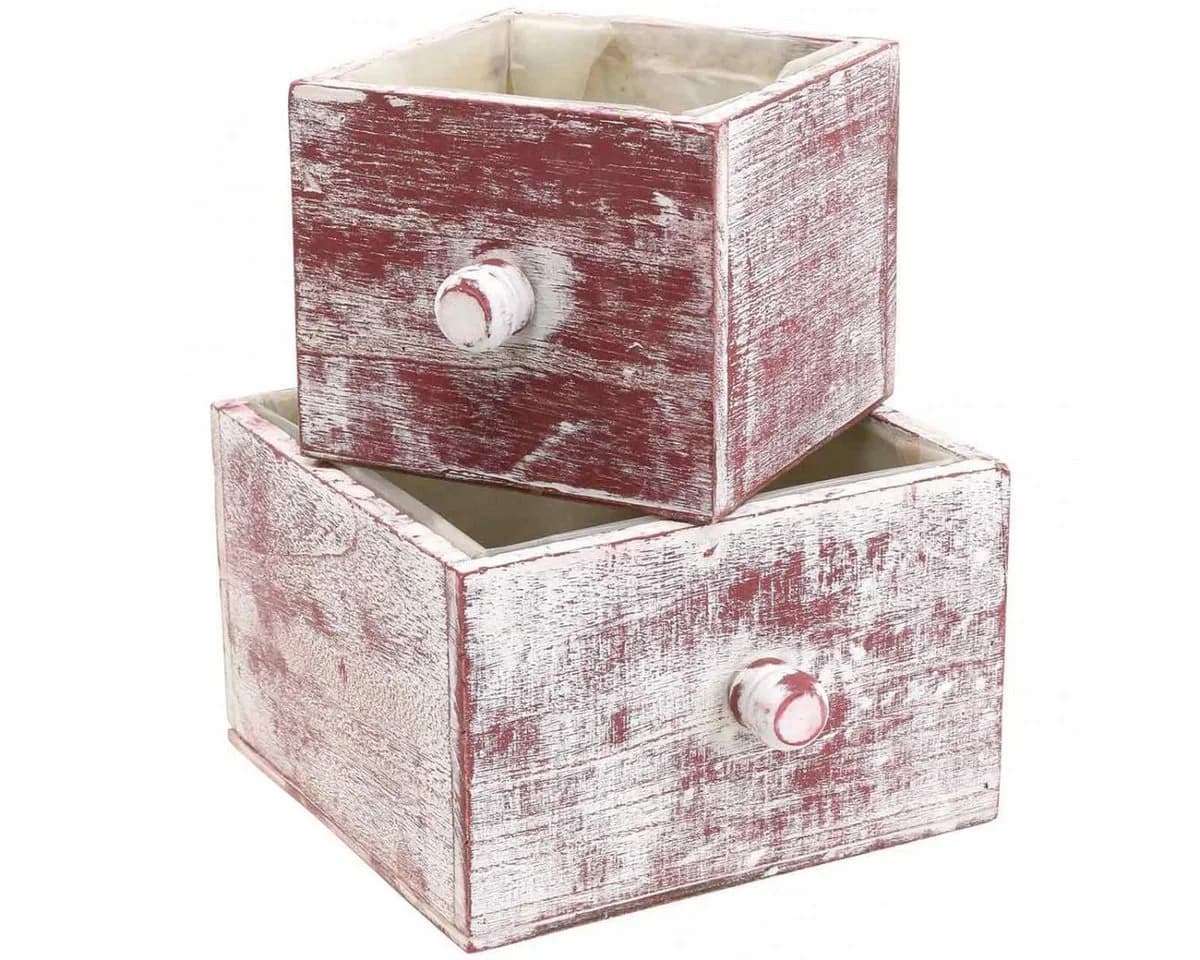 Viana Dekokorb 2er-Set Shabby Chic Pflanzkasten Rot-Weiß - Bild 2