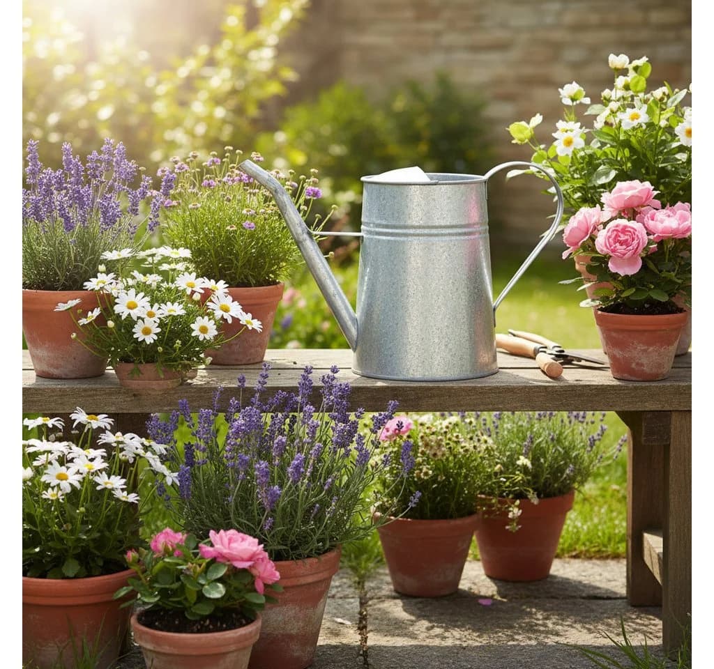Florists Products Verzinkte Deko-Gießkanne aus Metall Vintage