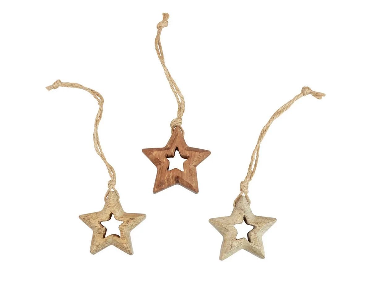 Viana Christbaumschmuck Natürliche Holzsterne Dekohänger Weihnachtsschmuck Ø4,5cm 8er Set - Bild 2