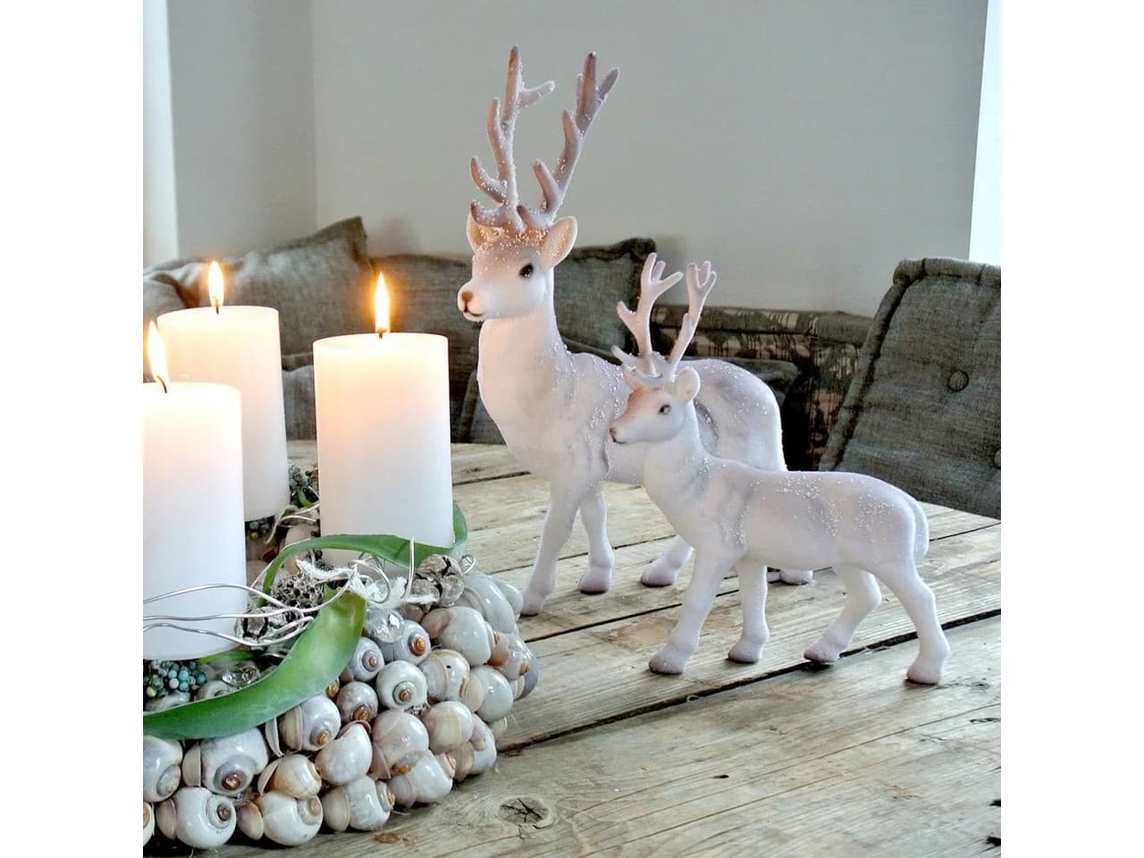 Florists Products Deko Hirsch Set Winter Beflockt 27,5cm 2 Stück