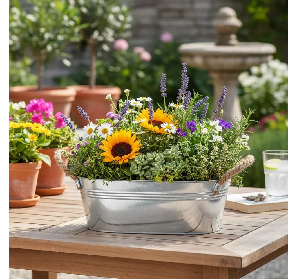Florists Products Übertopf Schale Zink Oval mit Seilgriffen