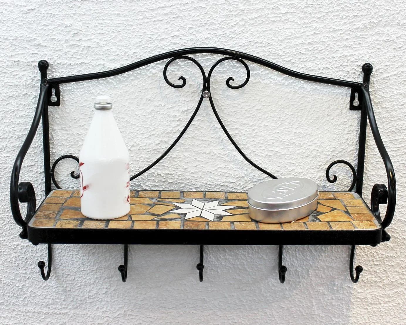 DanDiBo Wandregal Merano Mosaik Schwarz Metall mit 5 Haken - Bild 5