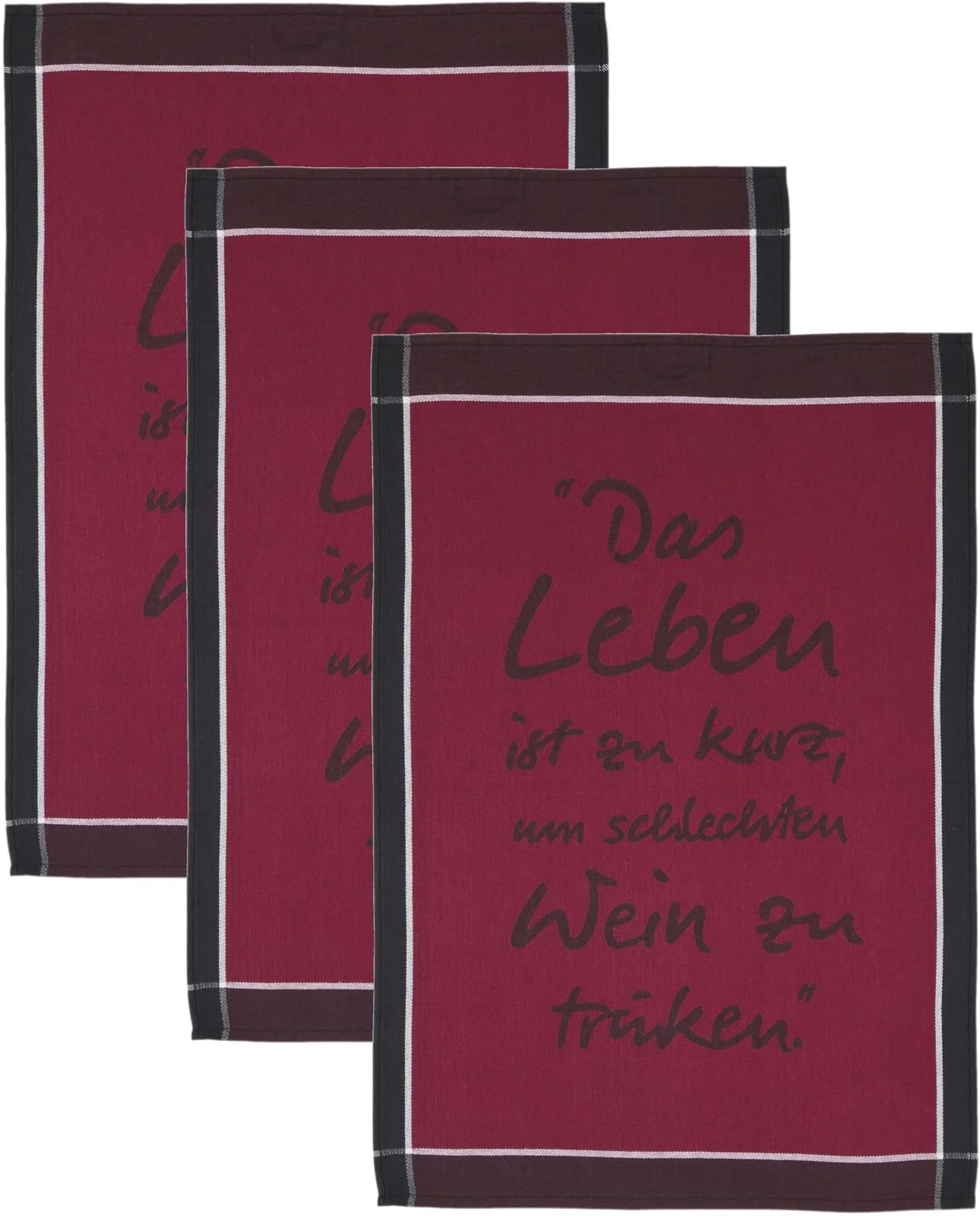ROSS Geschirrtuch 3er-Set Rot mit Sprüchen 100% Baumwolle