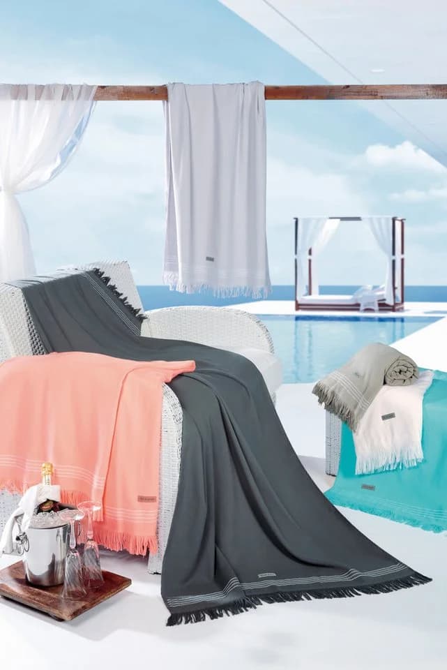 ROSS Hamamtuch Grau 90x180cm Frottier Strand Sauna