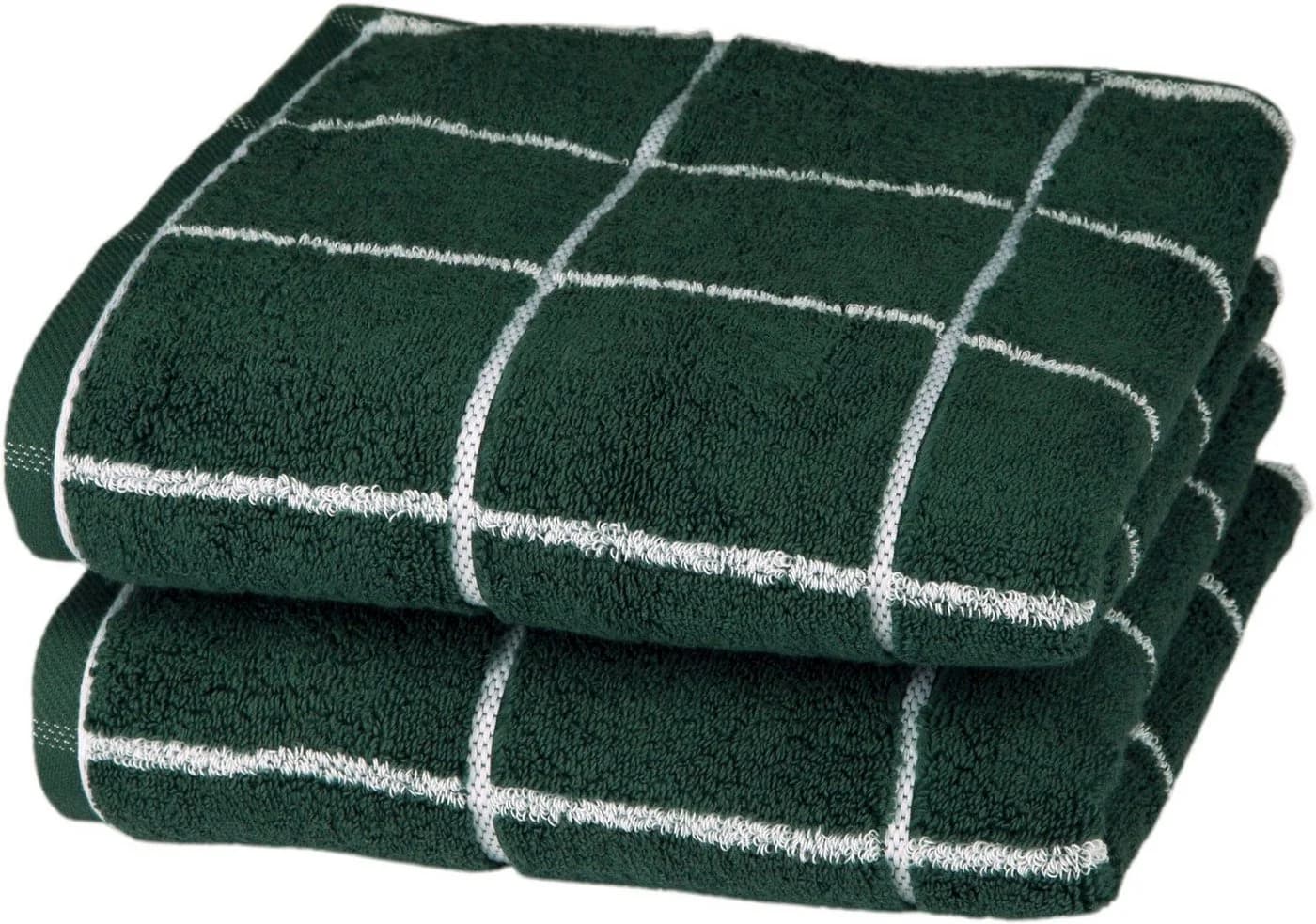 ROSS Cashmere Überkaro Handtuch Moosgrün 100% Baumwolle Frottier - Bild 2