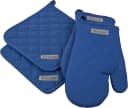 ROSS Topflappen Exclusiv Set Blau 100% Baumwolle 2x Topflappen 2x Grillhandschuh Bild 2