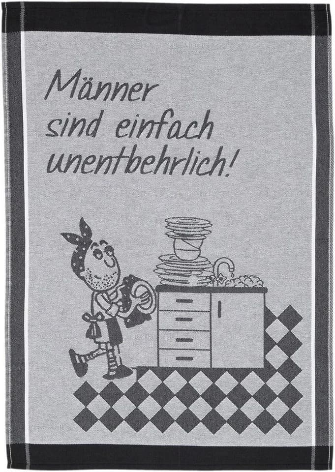 ROSS Geschirrtuch 3er-Set Schwarz Grau Sprüche 100% Baumwolle