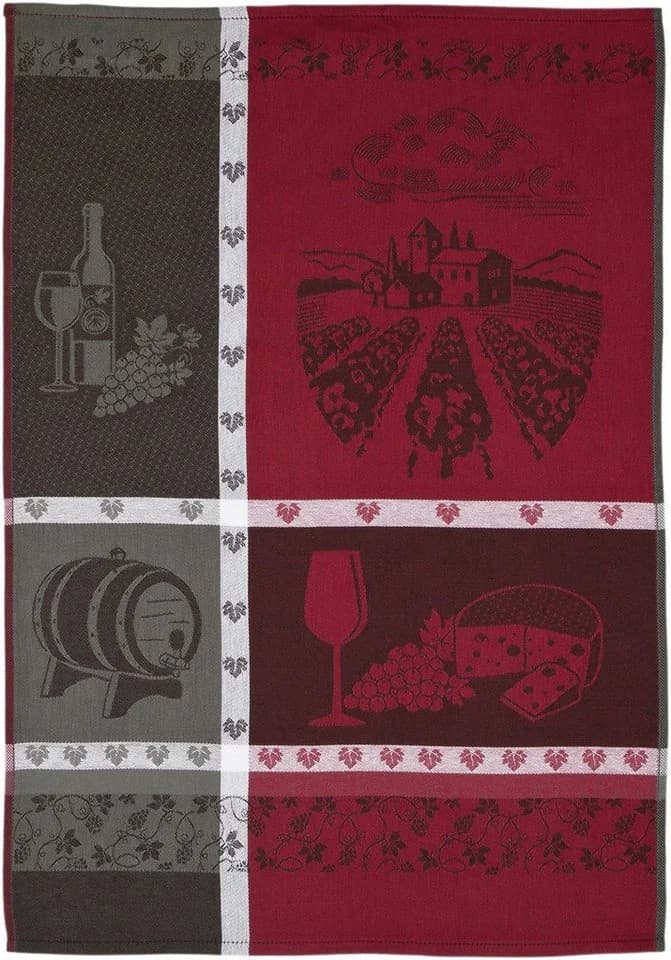 ROSS Geschirrtuch 3er-Set Weinmotiv Rot Anthrazit 100% Baumwolle