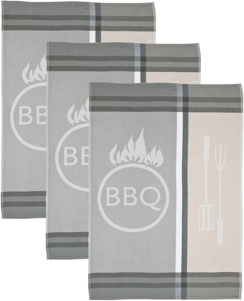 ROSS Geschirrtuch BBQ 3er-Set Grau Beige 100% Baumwolle - Bild 2