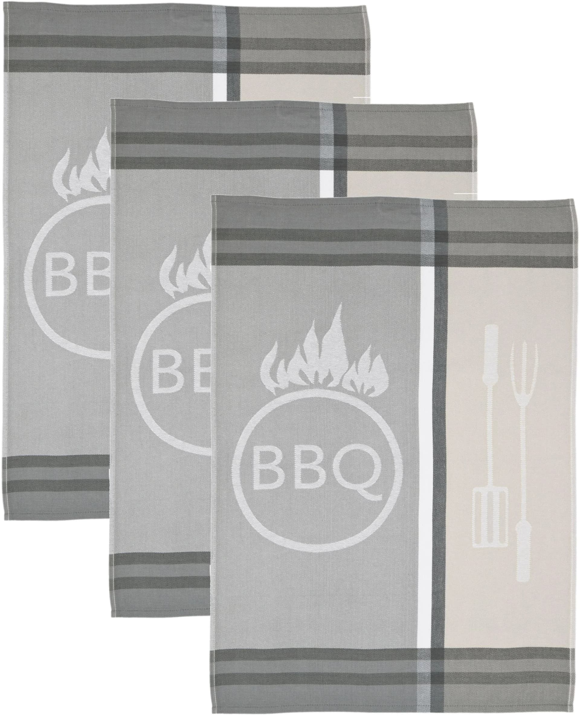 ROSS Geschirrtuch BBQ 3er-Set Grau Beige 100% Baumwolle - Bild 3