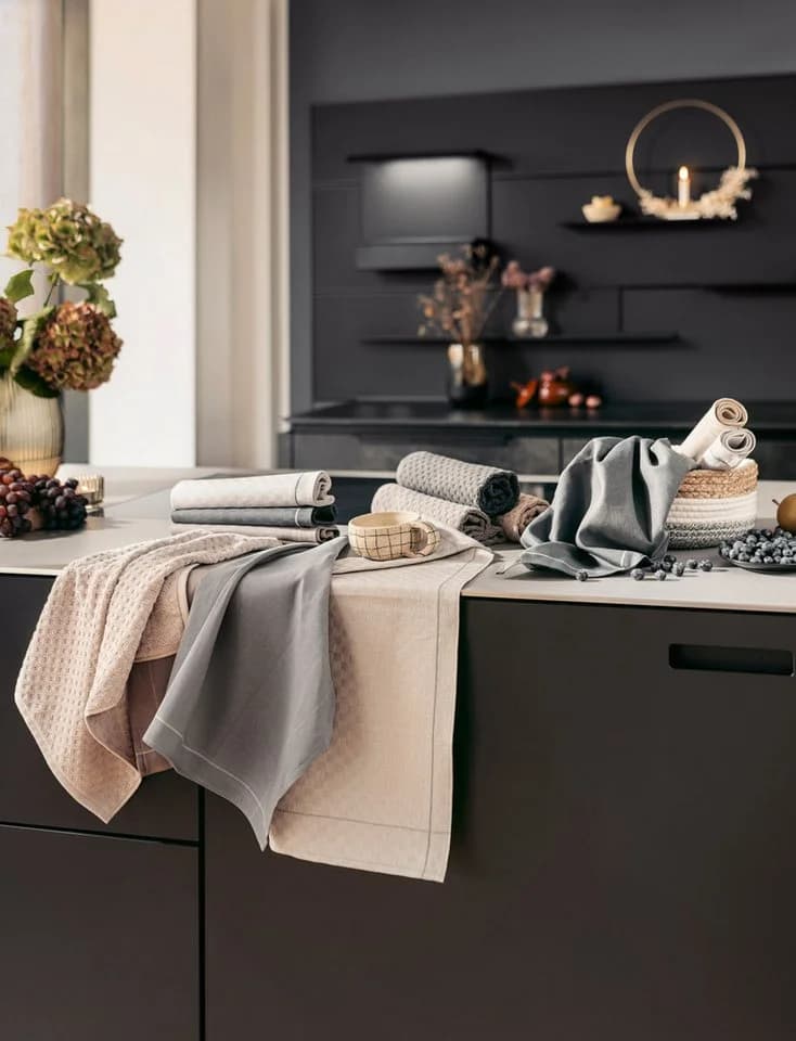 ROSS Geschirrtuch 2er Set Halbleinen Baumwolle Cappuccino