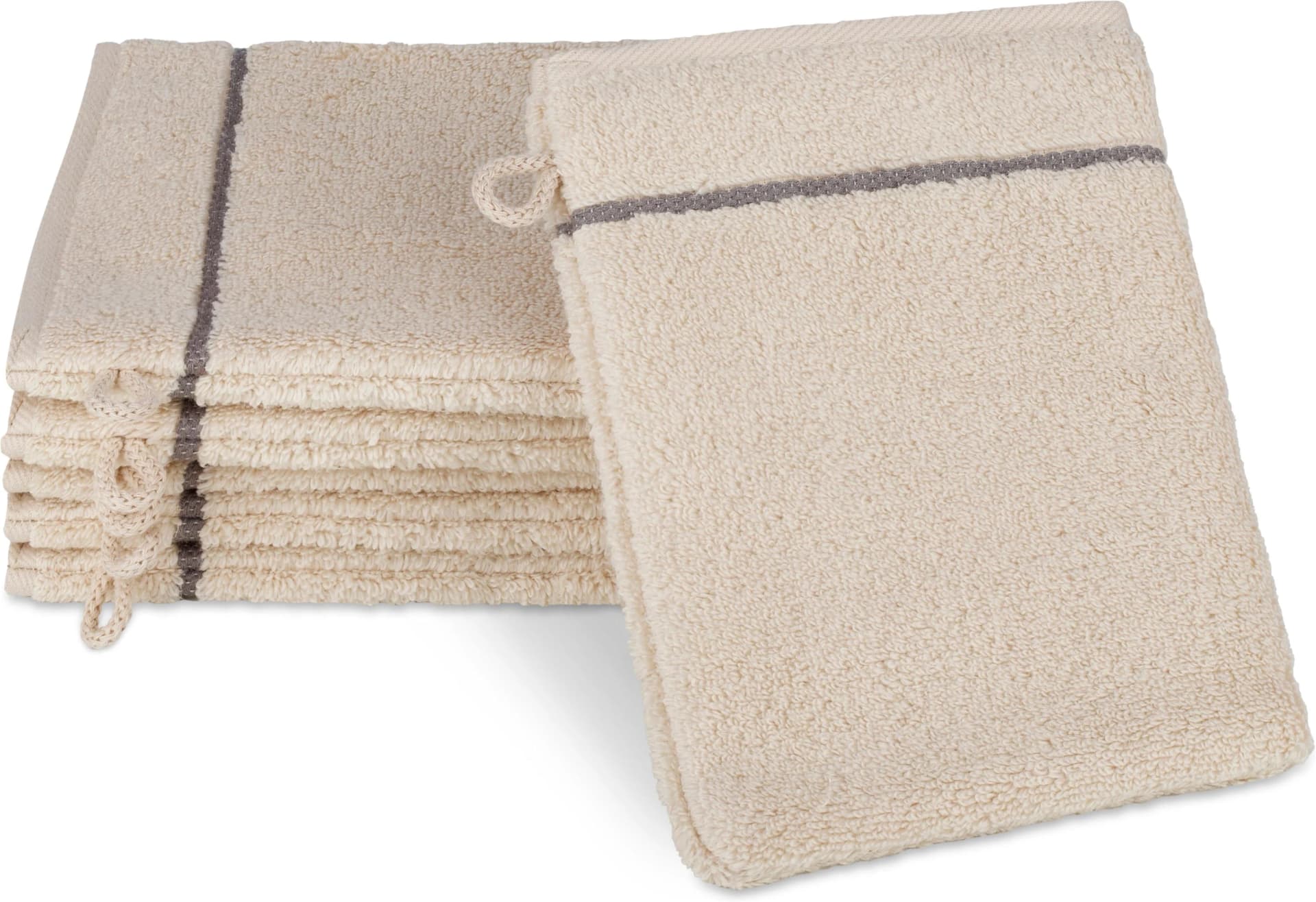 ROSS 6er-Pack Waschhandschuhe Frottier 100% Baumwolle Beige Karo