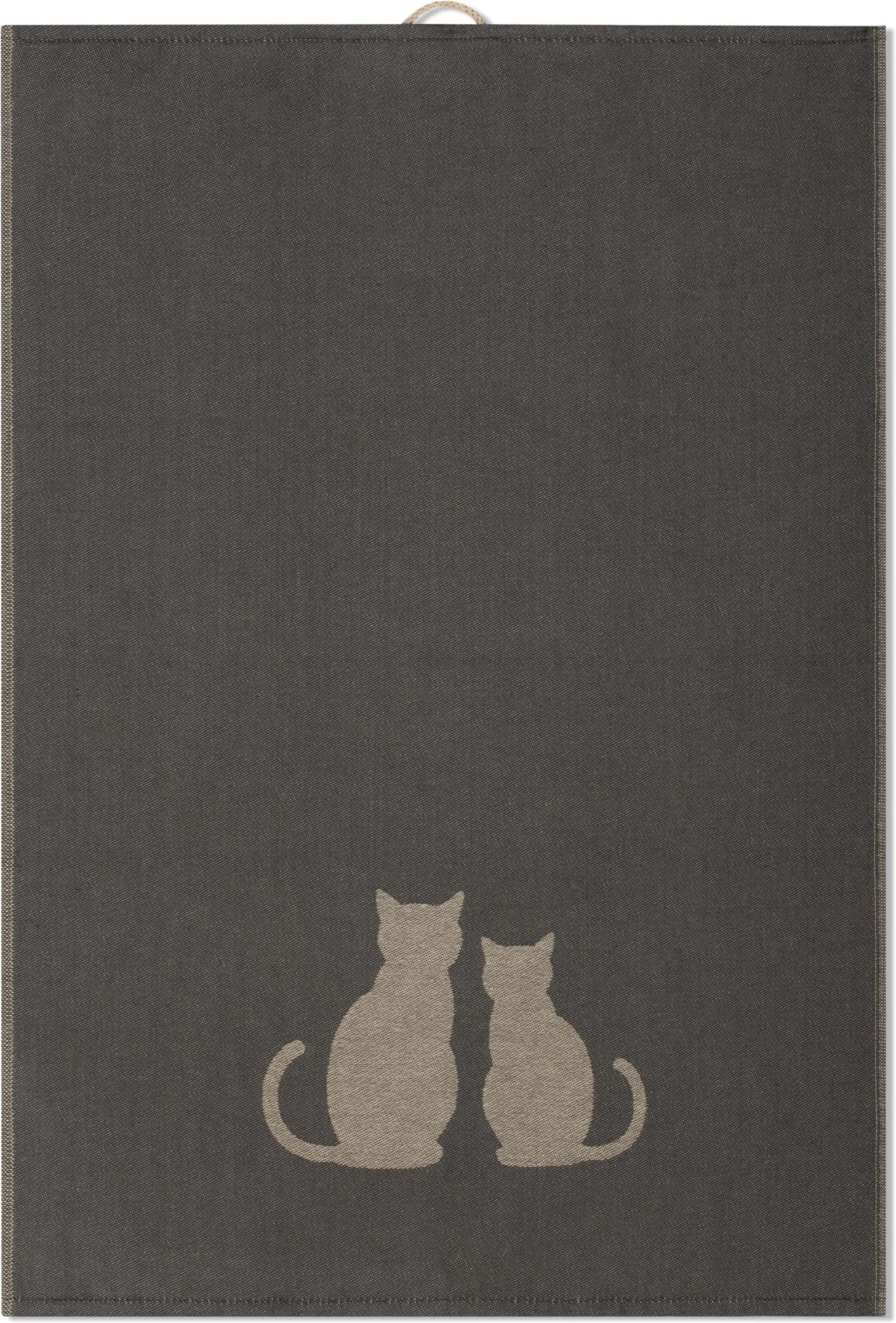 ROSS Geschirrtuch Katzenduett 3er-Pack Anthrazit-Beige 100% Baumwolle