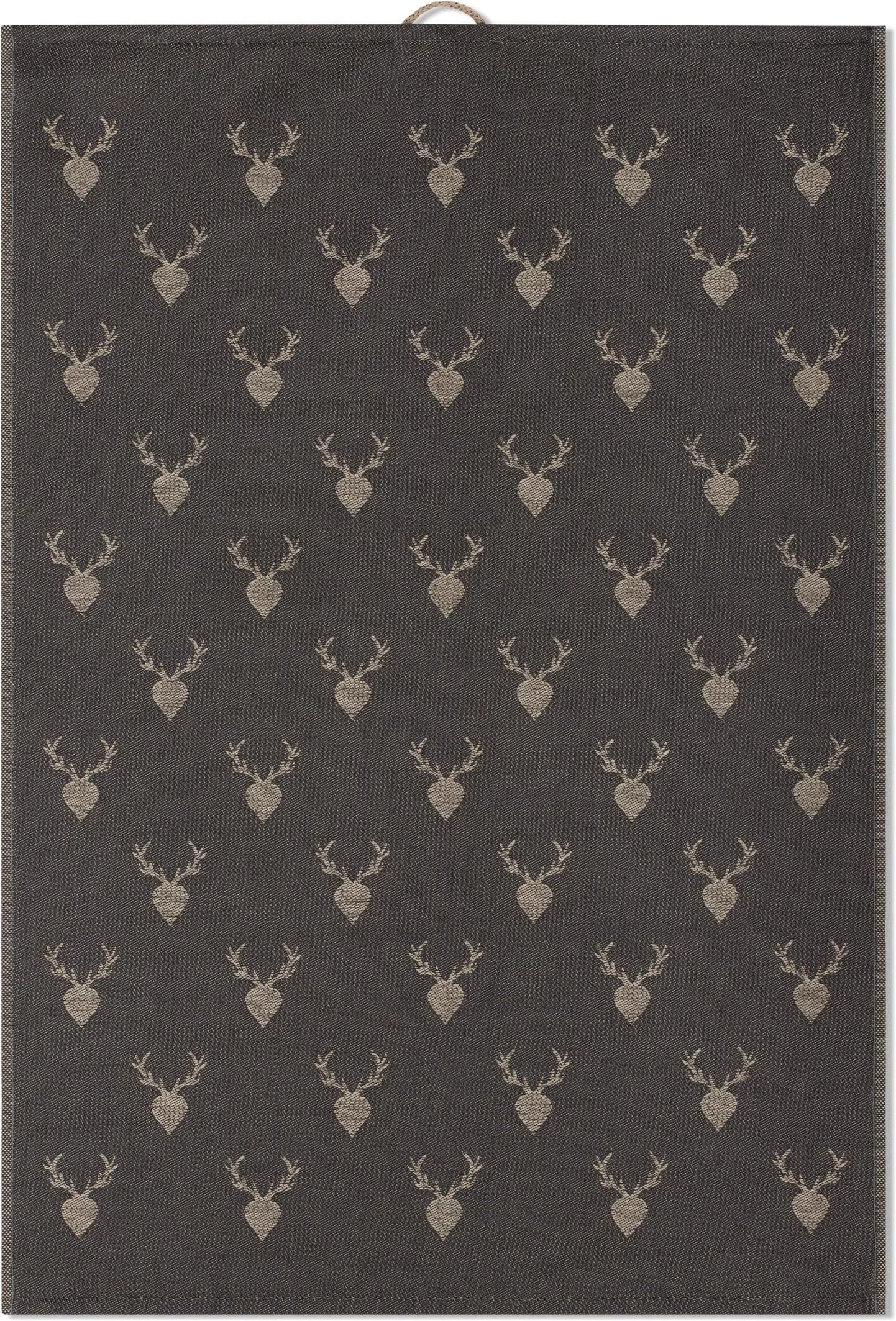 ROSS Geschirrtuch 2er-Set Hirsch Motiv Anthrazit Beige 100% Baumwolle