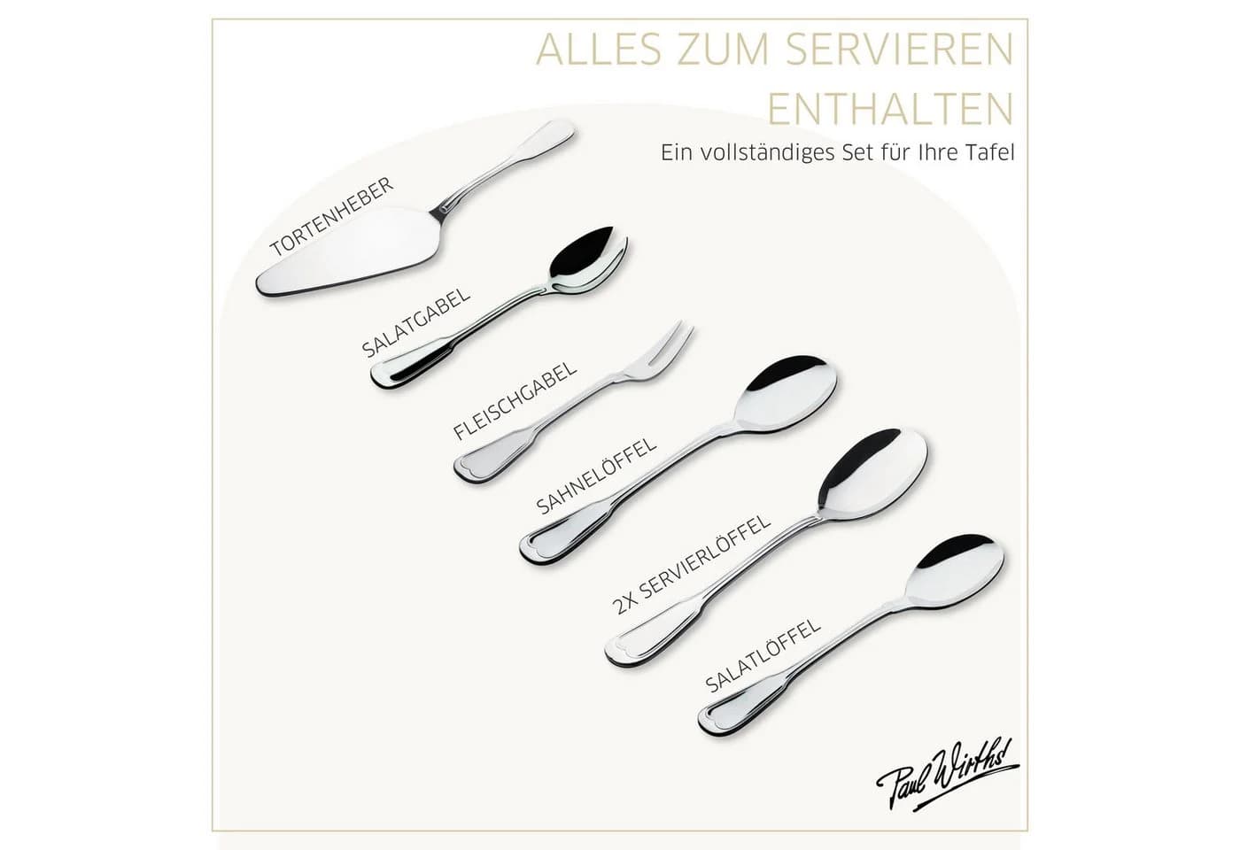 Paul Wirths Besteck-Set AUGSBURGER FADEN 68-tlg. 12 Pers. Edelstahl 18/0 - Bild 3