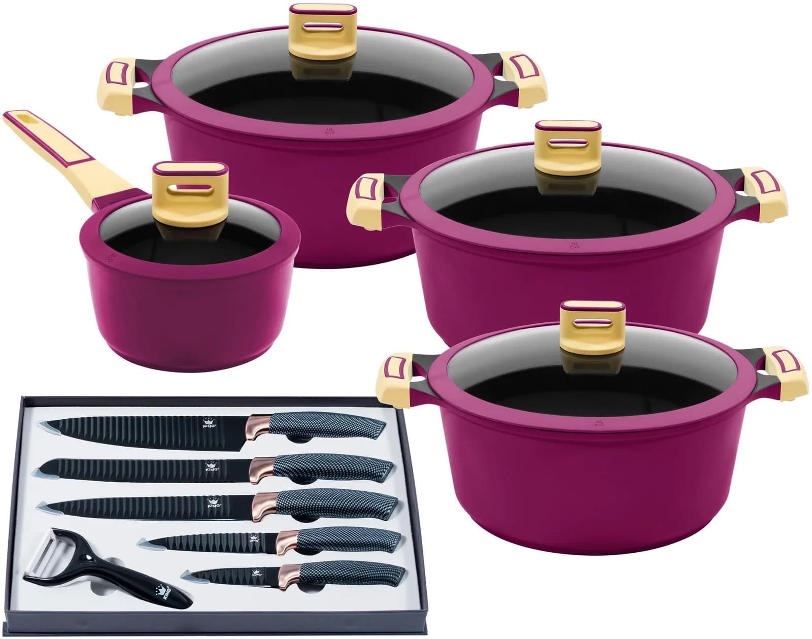 KING Kochtopfset GOURMET 8-tlg. Violett Antihaft Induktion