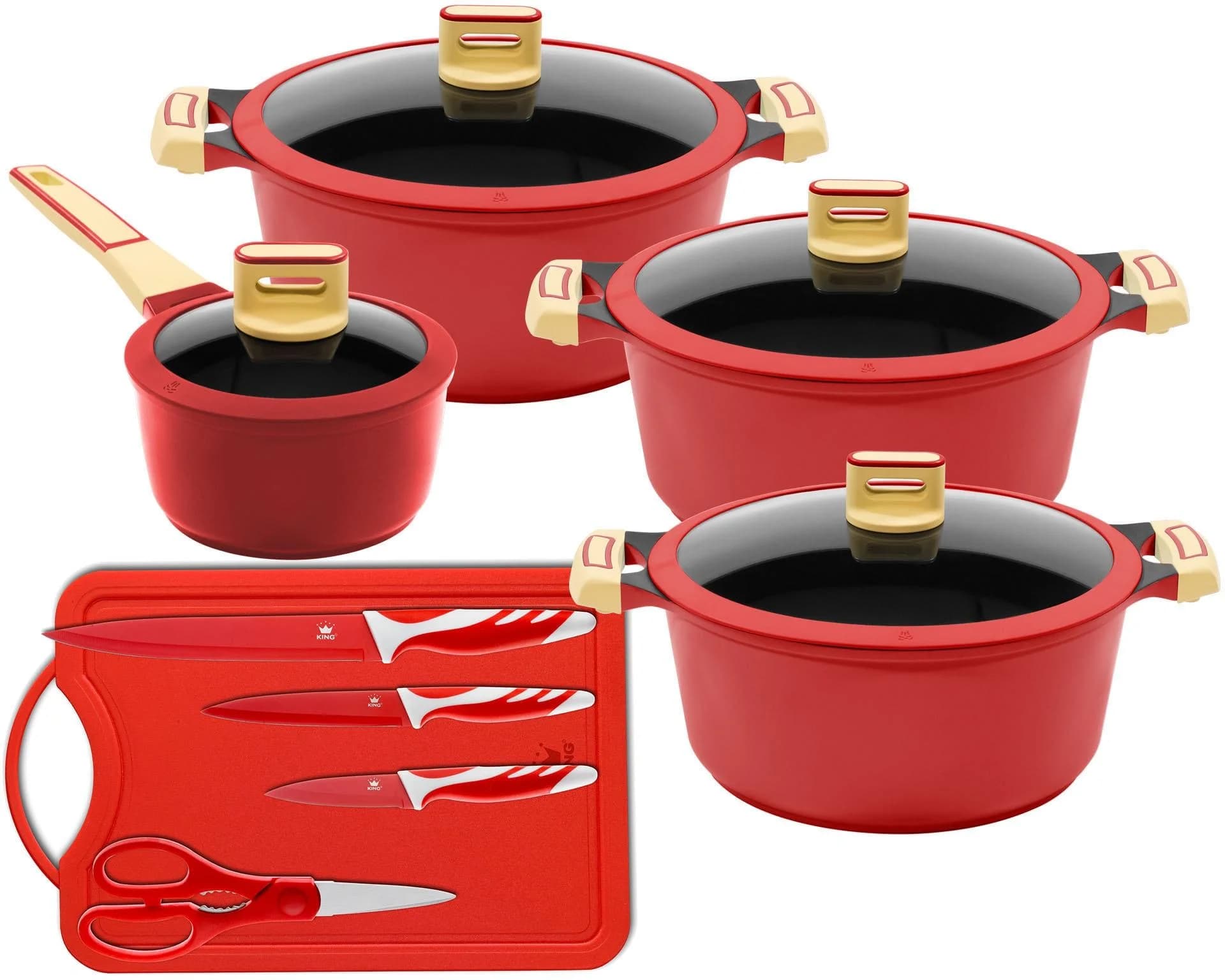 Kochtopfset aus Aluminiumguss in Rot - Gourmet-Stil