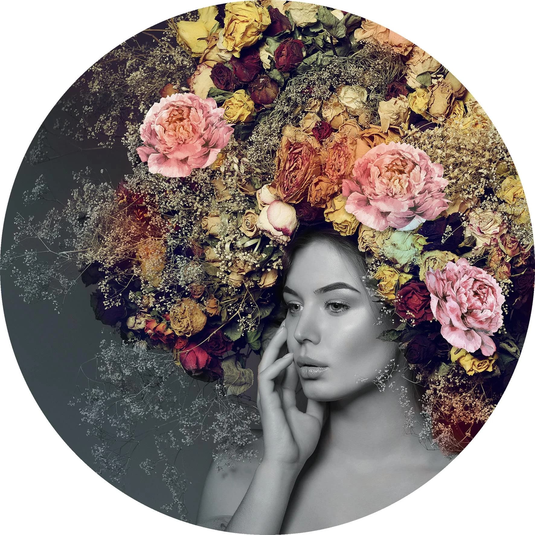 Glasbild WOMAN & FLOWERS II Mehrfarbig