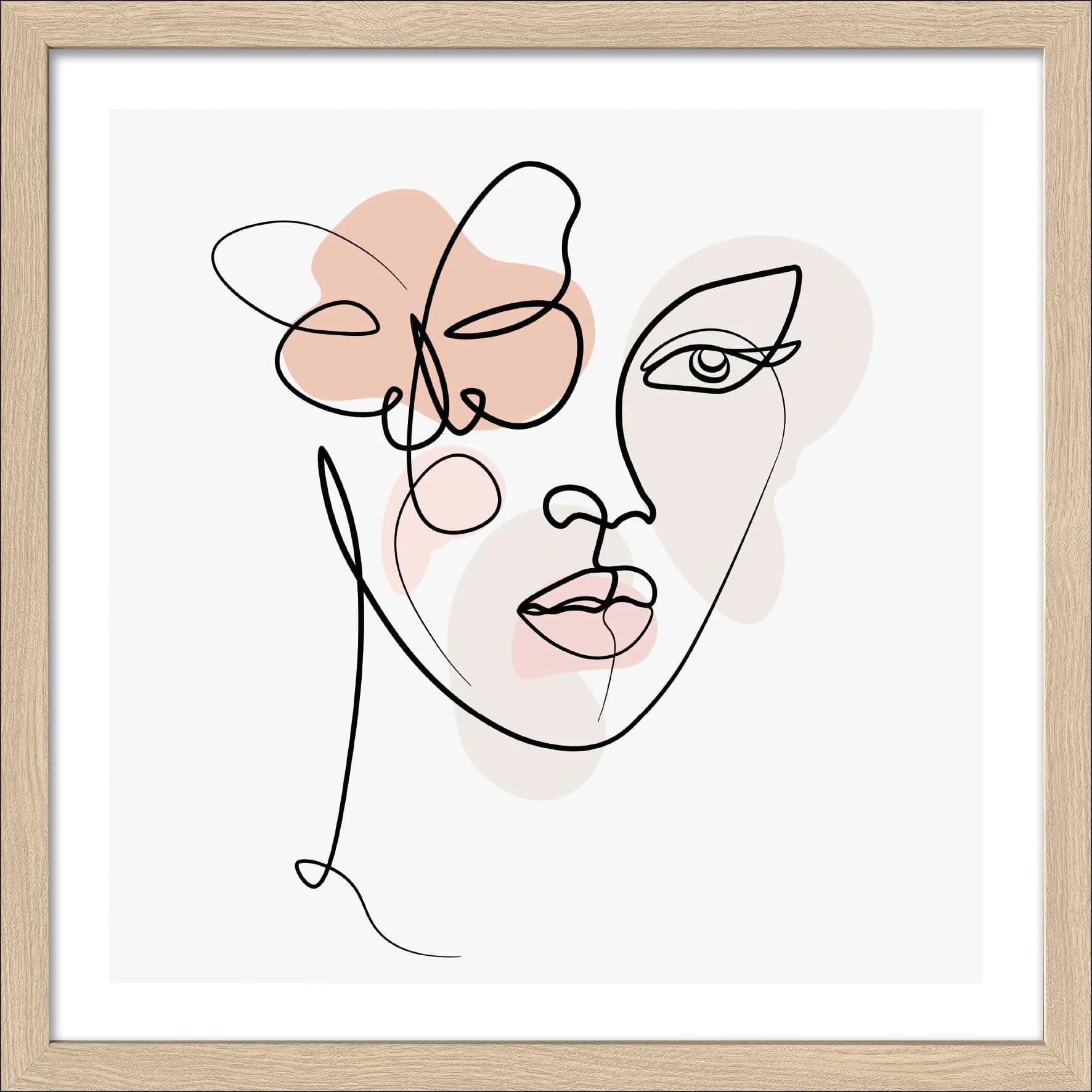 Gerahmtes Bild LINE-ART-FACES Mehrfarbig